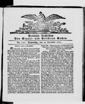 Berlinische Nachrichten von Staats- und gelehrten Sachen vom 14.11.1771