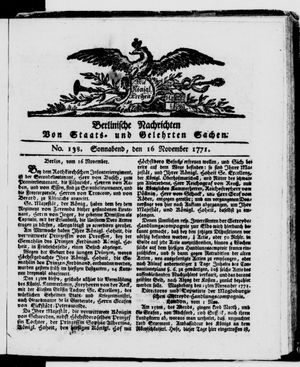 Berlinische Nachrichten von Staats- und gelehrten Sachen vom 16.11.1771