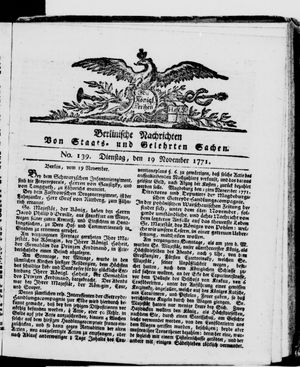 Berlinische Nachrichten von Staats- und gelehrten Sachen vom 19.11.1771