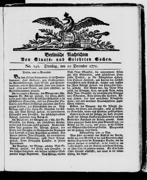 Berlinische Nachrichten von Staats- und gelehrten Sachen vom 10.12.1771