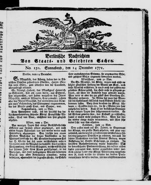 Berlinische Nachrichten von Staats- und gelehrten Sachen vom 14.12.1771