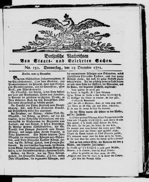 Berlinische Nachrichten von Staats- und gelehrten Sachen vom 19.12.1771