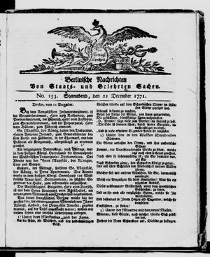 Berlinische Nachrichten von Staats- und gelehrten Sachen vom 21.12.1771