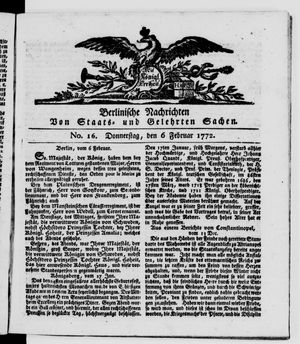 Berlinische Nachrichten von Staats- und gelehrten Sachen vom 06.02.1772