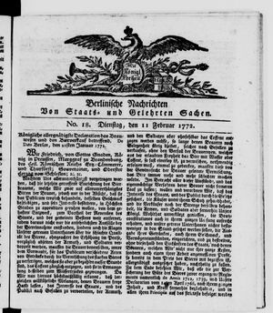 Berlinische Nachrichten von Staats- und gelehrten Sachen vom 11.02.1772