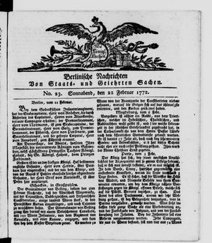 Berlinische Nachrichten von Staats- und gelehrten Sachen vom 22.02.1772