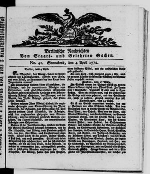 Berlinische Nachrichten von Staats- und gelehrten Sachen vom 04.04.1772