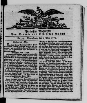 Berlinische Nachrichten von Staats- und gelehrten Sachen vom 02.05.1772
