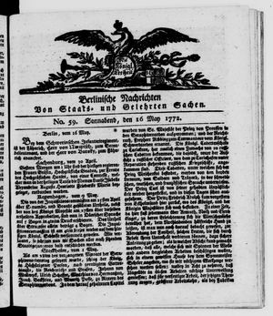 Berlinische Nachrichten von Staats- und gelehrten Sachen vom 16.05.1772