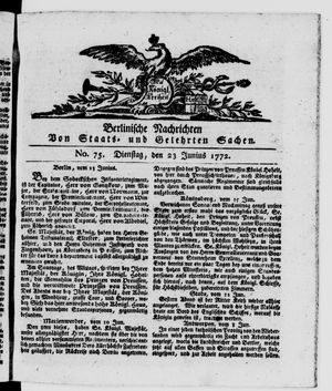Berlinische Nachrichten von Staats- und gelehrten Sachen vom 23.06.1772