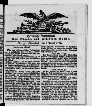 Berlinische Nachrichten von Staats- und gelehrten Sachen vom 08.08.1772