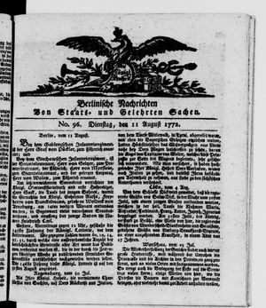 Berlinische Nachrichten von Staats- und gelehrten Sachen vom 11.08.1772