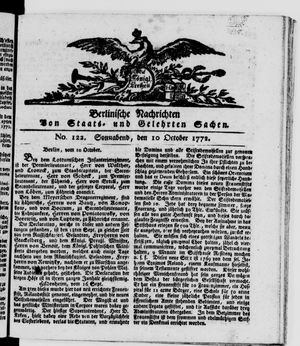 Berlinische Nachrichten von Staats- und gelehrten Sachen vom 10.10.1772