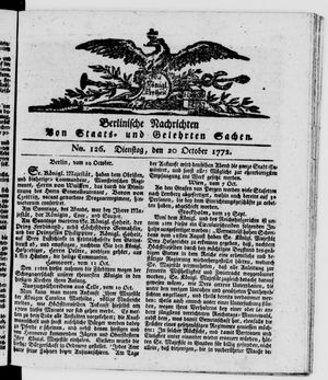 Berlinische Nachrichten von Staats- und gelehrten Sachen vom 20.10.1772