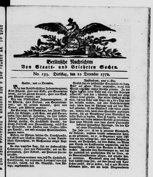 Berlinische Nachrichten von Staats- und gelehrten Sachen vom 22.12.1772