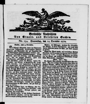 Berlinische Nachrichten von Staats- und gelehrten Sachen vom 24.12.1772