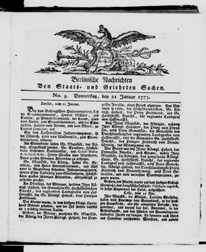 Berlinische Nachrichten von Staats- und gelehrten Sachen vom 21.01.1773