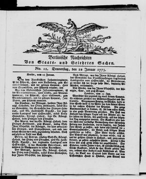 Berlinische Nachrichten von Staats- und gelehrten Sachen vom 28.01.1773