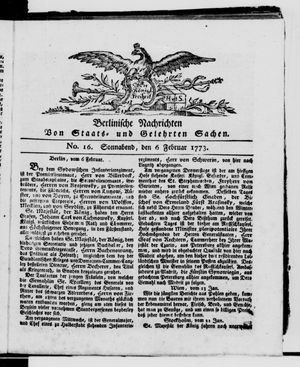 Berlinische Nachrichten von Staats- und gelehrten Sachen vom 06.02.1773
