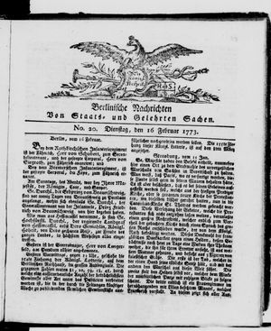 Berlinische Nachrichten von Staats- und gelehrten Sachen vom 16.02.1773