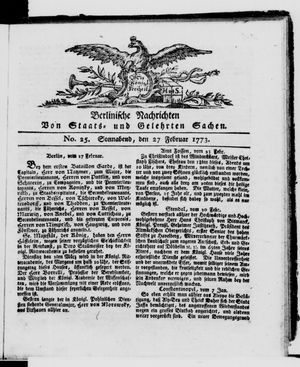 Berlinische Nachrichten von Staats- und gelehrten Sachen vom 27.02.1773