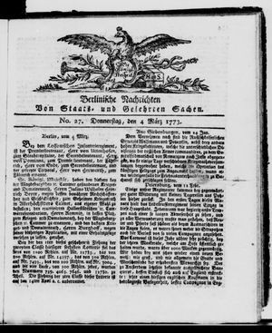 Berlinische Nachrichten von Staats- und gelehrten Sachen vom 04.03.1773