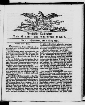 Berlinische Nachrichten von Staats- und gelehrten Sachen vom 06.03.1773