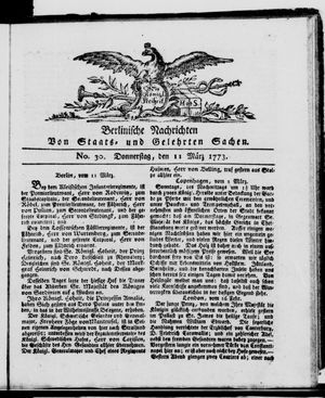 Berlinische Nachrichten von Staats- und gelehrten Sachen vom 11.03.1773