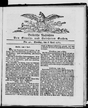 Berlinische Nachrichten von Staats- und gelehrten Sachen vom 06.04.1773
