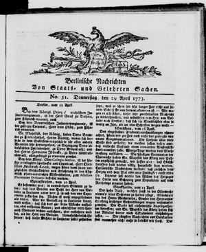 Berlinische Nachrichten von Staats- und gelehrten Sachen vom 29.04.1773
