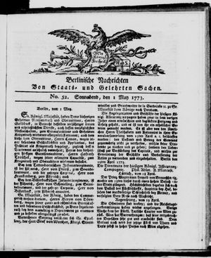 Berlinische Nachrichten von Staats- und gelehrten Sachen vom 01.05.1773