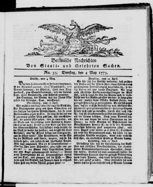 Berlinische Nachrichten von Staats- und gelehrten Sachen vom 04.05.1773