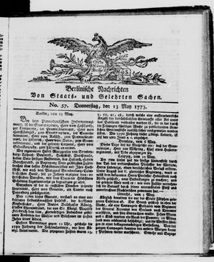 Berlinische Nachrichten von Staats- und gelehrten Sachen vom 13.05.1773