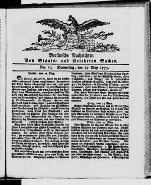 Berlinische Nachrichten von Staats- und gelehrten Sachen vom 27.05.1773