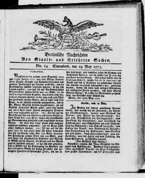 Berlinische Nachrichten von Staats- und gelehrten Sachen vom 29.05.1773