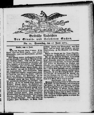 Berlinische Nachrichten von Staats- und gelehrten Sachen vom 17.06.1773