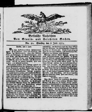 Berlinische Nachrichten von Staats- und gelehrten Sachen vom 06.07.1773