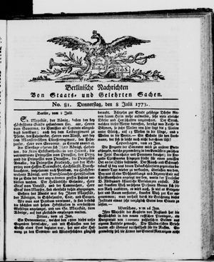 Berlinische Nachrichten von Staats- und gelehrten Sachen vom 08.07.1773