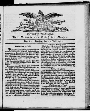 Berlinische Nachrichten von Staats- und gelehrten Sachen vom 13.07.1773