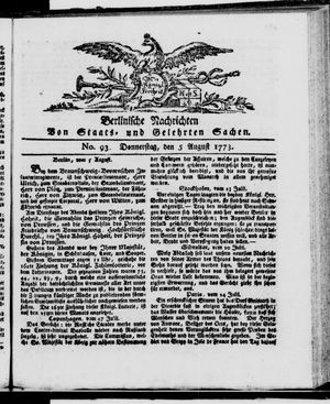 Berlinische Nachrichten von Staats- und gelehrten Sachen vom 05.08.1773