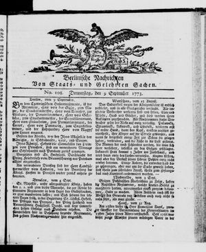 Berlinische Nachrichten von Staats- und gelehrten Sachen vom 09.09.1773