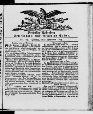 Berlinische Nachrichten von Staats- und gelehrten Sachen vom 21.09.1773