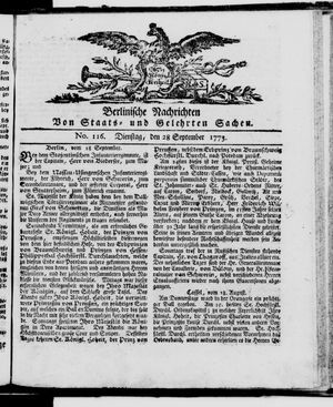 Berlinische Nachrichten von Staats- und gelehrten Sachen vom 28.09.1773