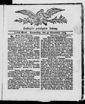 Berlinische Nachrichten von Staats- und gelehrten Sachen vom 30.09.1773