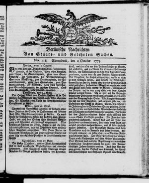 Berlinische Nachrichten von Staats- und gelehrten Sachen vom 02.10.1773