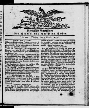 Berlinische Nachrichten von Staats- und gelehrten Sachen vom 05.10.1773