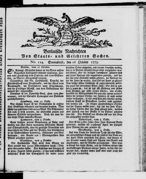 Berlinische Nachrichten von Staats- und gelehrten Sachen vom 16.10.1773
