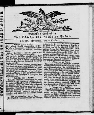 Berlinische Nachrichten von Staats- und gelehrten Sachen vom 21.10.1773