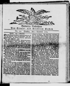 Berlinische Nachrichten von Staats- und gelehrten Sachen vom 02.11.1773