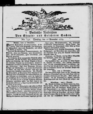 Berlinische Nachrichten von Staats- und gelehrten Sachen vom 16.11.1773